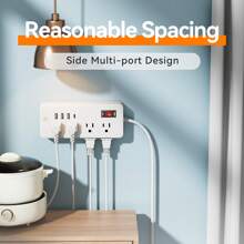 1 ổ cắm điện 4 ổ cắm có bộ chống sét lan truyền - 4 phích cắm dẹt, 4 ổ cắm AC, 3 cổng USB bao gồm 1 cổng USB-C, dây nối dài 5/10ft, dùng cho gia đình, văn phòng và du lịch - Xem 8