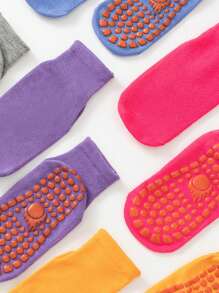 6 Pairs Kids Indoor Rubber Dot Non-Slip Short Socks, Solid Color Casual Socks For Students