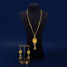 Bộ trang sức cổ điển sang trọng thời trang cao cấp Mgyi bằng đồng màu vàng dành cho nữ, dây chuyền thiết kế vuông sang trọng thanh lịch mạ vàng 18K, hoa tai cho nữ, phù hợp với Nigeria, Dubai, Trung Đông, Ả Rập Saudi, đám cưới cô dâu, trang phục hàng ngày, quà kỷ niệm ngày cưới, quà tặng Halloween cho bạn bè - Vàng - Xem 6