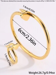 2 piezas combinación de brazalete y anillo clásicos de acero inoxidable con diseño de corazón/flor, de estilo sencillo y moderno, look atemporal, adecuado para todos tus estilos