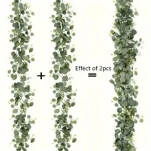 1/4/8 piezas de guirnalda de eucalipto falso con flores blancas: 5.9FT/180cm Hojas de eucalipto de dólar plateado Gypsophila Guirnalda, Enredaderas de follaje artificial para decoración de boda, fiesta, repisa, camino de mesa, hogar, oficinas, decoración de verano, plantas falsas - Multicolor - Ver 5