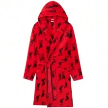 Liverpool F.C. Fleece Dressing Gown With Hood Pockets Tie Waist Cosy Robe Gift - Red - View 1