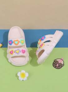 1 Pair Kids Anti-Slip Sandals/Slippers, Colorful Heart Design, Suitable For Outdoor Wear, Toddler/Children Girls,Summer