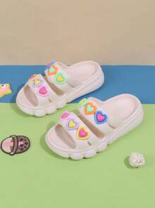 1 Pair Kids Anti-Slip Sandals/Slippers, Colorful Heart Design, Suitable For Outdoor Wear, Toddler/Children Girls,Summer