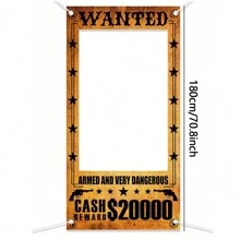 1pc Western Cowboy Bounty Poster Vintage Backdrop, Holiday, Birthday, Party, Bathroom Gift Occasion Decor Hollow Photo Frame Hanging Cloth Photography Prop