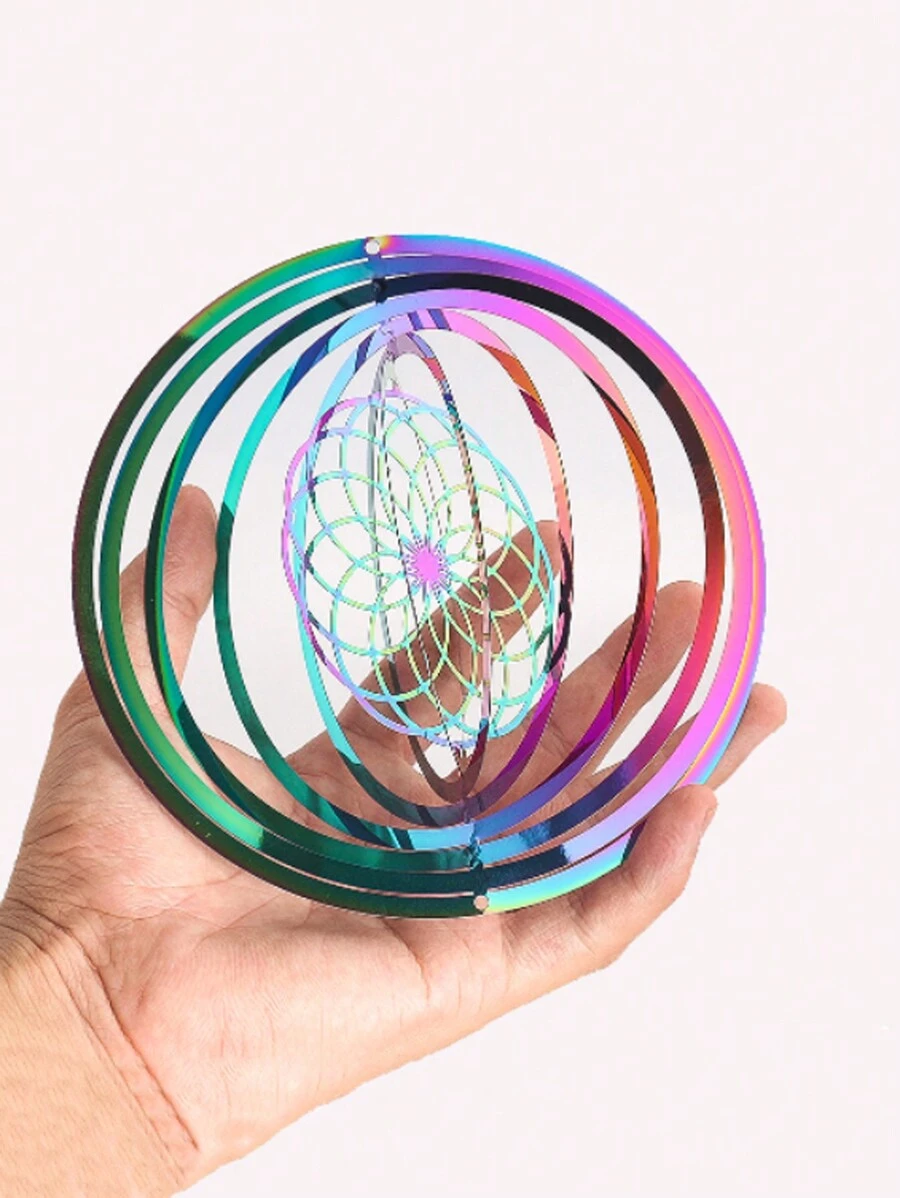 1 件北欧渐变 3D 旋转风铃，不锈钢动能视觉效果，户外花园悬挂装饰