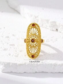 1 Piece Of Women's Ring Jewelry, Copper Plated With 24K Gold, Long Shaped Mesh Zirconia Inlay, And Fashionable
