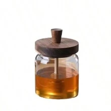 1pc Premium Large Glass Honey Jar Seasoning Jar With Wooden Stirrer - Durable High Borosilicate Glass, Transparent, Airtight, Kitchen Storage Essential - Elegant Wooden Stirring Stick Included For Easy Serving, 16.9oz,School Supplies