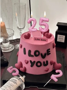 1pc New Pink Blue Decoration Powder Bright Shiny 0-9Numbers Birthday Cake Party Wedding Decoration Candle, Birthday Candle - Multicolor - View 7