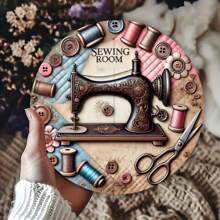 1 Stück Vintage Nähmaschinen Thema Eisen Wandplakette, 1 Stück dekorative runde Platte, geeignet für Zuhause, Nähzimmer, Bauernhaus, Garten - Vielseitig verwendbares Hängeschild für Zuhause, ohne Strom, zufälliger Stil