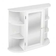 Mobiletto alto da parete a 3 ripiani con specchio per il bagno, 60x17x58cm, mobile contenitore bianco, decorazione per il bagno per la casa, organizer per il trucco