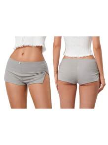 Women Pajama Shorts Soft Comfy Side Split Ruched Elastic Lounge Pants Stretch Sleep Pj Bottoms Sleepwear - Gris - Ver 9