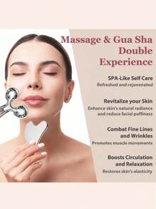 Zestaw 1/2 szt./zestaw ze stali nierdzewnej Gua Sha i wałka do twarzy, wałek do masażu V, redukcja zmarszczek na szyi i wokół oczu, lifting twarzy, narzędzie do modelowania twarzy i redukcji opuchlizny, metalowa pielęgnacja skóry, masażer dla kobiet, uroda, produkty do pielęgnacji skóry, spa, pielęgnacja ciała, narzędzia do pielęgnacji skóry, pielęgnacja twarzy, akcesoria kosmetyczne, masaż, narzędzie do masażu twarzy, wałek do twarzy