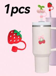 1 pieza/4 piezas Tapas de cubierta de pajita con diseño de fresa y cereza para tumblers de 30 y 40 onzas, tapas lindas de 10 mm para pajitas, cubiertas reutilizables para pajitas, tapas antipolvo para pajitas, tapas sencillas para la punta de la pajita adecuadas para conducir, oficina, acampar al aire libre, Navidad, accesorios para tazas, regalo del Día de la Madre