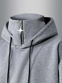 Sudadera con capucha de media cremallera de unicolor casual para hombres, de manga larga, para primavera y otoño - Gris - Ver 5