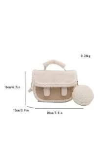 Autumn/Winter Niche Suede Handbag, Women's Fashionable Simple Colorblock Shoulder Bag, Casual Tote Bag With Mini Round Bag For Commuting, Dating, Work - Beige - View 2