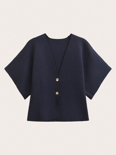 Minimalist Knitted Solid Color V-Neck Short Sleeve Cardigan