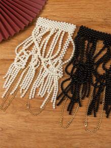 优雅珍珠新娘肩项链手工空心仿珍珠躯干链婚纱披肩 - 白色 - 查看 4