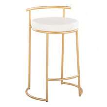 Round 26" Contemporary Fixed-Height Counter Stool In Gold Metal And White Faux Leather By LumiSource - Set Of 2,DreamDecor