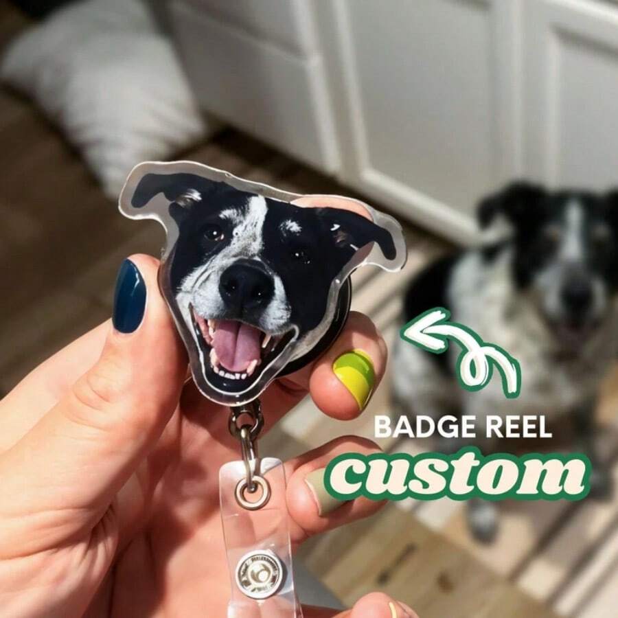Carrete de insignia de mascota, carrete de insignia con foto personalizada, cara de perro personalizada, cara de gato personalizada, carrete de insignia personalizado, carrete de insignia de enfermera, vida de enfermera, insignia con nombre