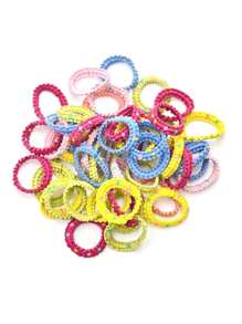 2 件套 100 件女士混色发辫橡皮筋发带高弹力不伤发装饰性时尚发带适合日常使用 - 彩色 - 查看 3