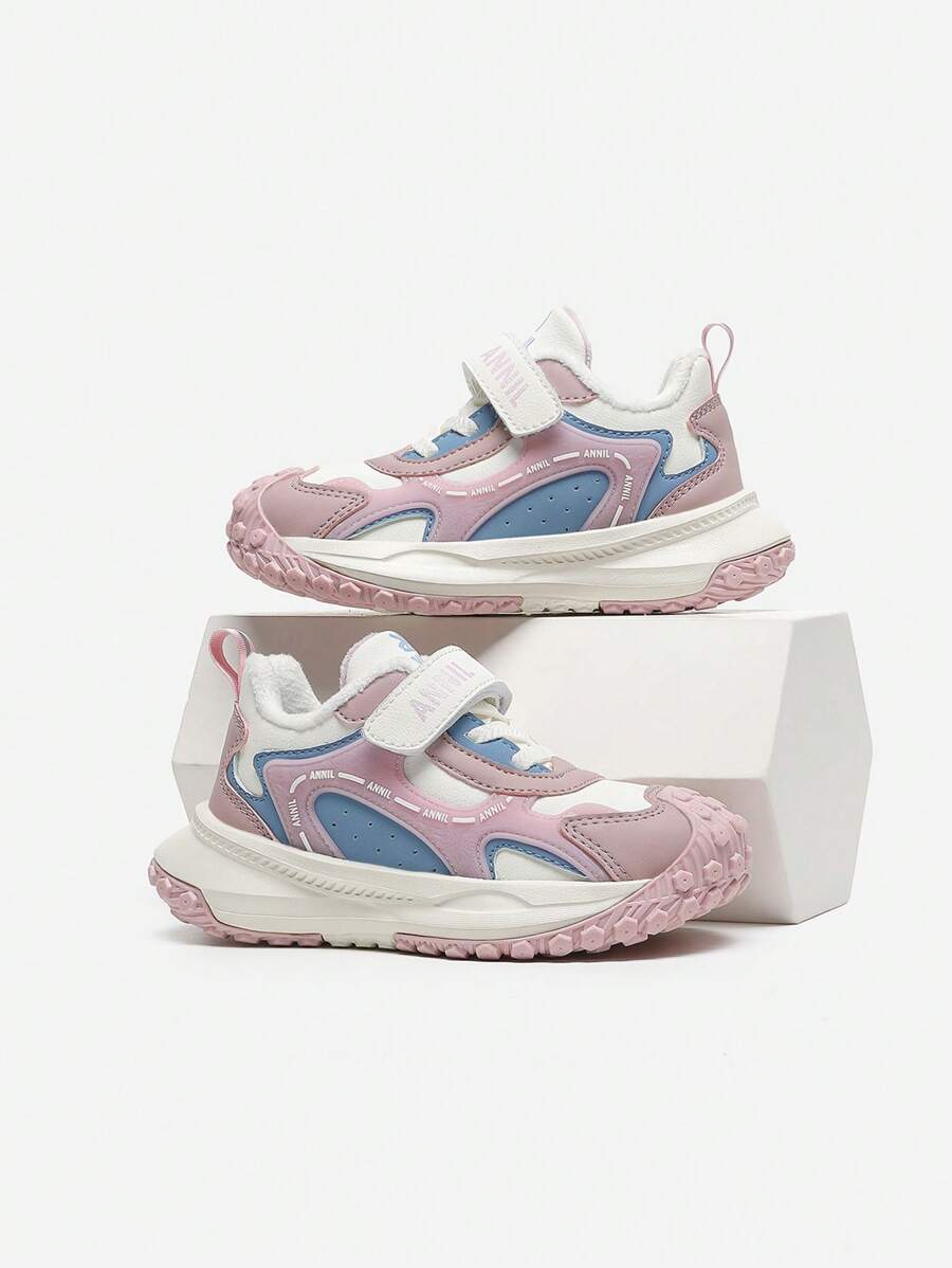 Annil 女童秋冬童鞋 适合女孩和宝宝 二层加厚绒布鞋 真皮面儿童运动鞋 - 粉色 - 查看 1