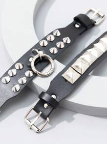 1 pieza Brazalete de PU con calavera y remaches de estilo punk, brazalete unisex gótico exagerado con remaches, brazalete de pareja de estilo rock, versátil para el uso diario de moda vintage
