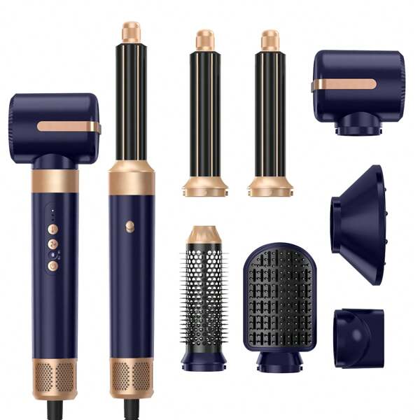 UKLISS Conjunto Secador de Cabelo Estilo Air, Escova de Ar Quente 110.000 RPM, Enrolador de Ar Automático, Escova Alisadora para Cabelo Liso e Uniforme, Pente Enrolador para Dar Volume às Raízes dos Cachos, Styler de Salão Profissional, Essenciais para Casa, Conjunto de Férias