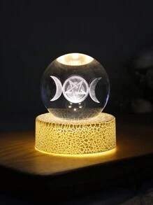 1 szt. Unisex LED Khaki podstawa świecąca podwójny półksiężyc i pentagram kryształowa kula stołowa mała nocna dekoracja światła kula najlepsze prezenty