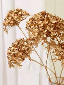 MEHELANY 4 piezas de flores de hortensias falsas doradas, tallos de plástico de 60 cm, adecuadas para bodas, fiestas en el hogar, ramos de novia DIY, centros de mesa, decoración de habitaciones bohemias, Día de San Valentín, Día de la Madre, ceremonias de graduación, decoración de jarrones para interiores/exteriores - Dorado - Ver 3