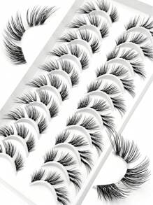 Asiteo Cat Eye False Eyelashes, 10 Pairs Transparent Band False Lashes, Fox Eye Fake Lashes, Faux Mink Lashes, Natural Look False Eyelashes, Eyelash Extension Makeup - 黑色 - 查看 2