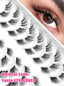 Asiteo Cat Eye False Eyelashes, 10 Pairs Transparent Band False Lashes, Fox Eye Fake Lashes, Faux Mink Lashes, Natural Look False Eyelashes, Eyelash Extension Makeup - 黑色 - 查看 3
