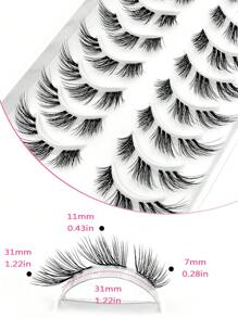 Asiteo Cat Eye False Eyelashes, 10 Pairs Transparent Band False Lashes, Fox Eye Fake Lashes, Faux Mink Lashes, Natural Look False Eyelashes, Eyelash Extension Makeup - 黑色 - 查看 5