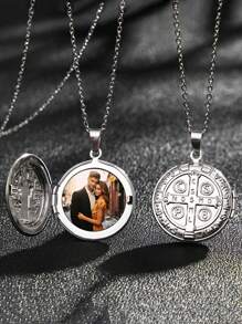 Custom Necklace Stainless Steel Vintage Round Cross Pendant Virgin Mary Saint Necklace