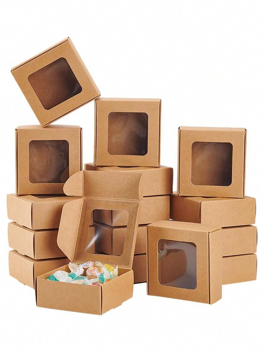 20 件/10 件/5 件 - 方形牛皮纸盒，带透明窗口，迷你香皂礼品盒，用于包装珠宝展示婚礼派对礼品，可折叠纸质礼品盒，用于派对婚礼包装