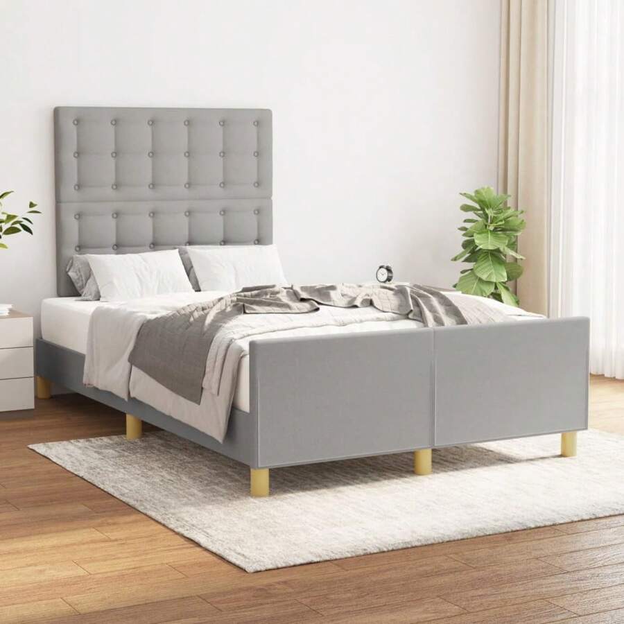 Cadre de lit en tissu gris clair 120x190 cm, sans matelas inclus, design moderne