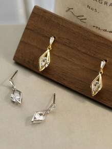1 Pair S925 Sterling Silver Cubic Zirconia Hollow Rhombus Pendant Drop Earrings, Elegant And Versatile Jewelry Gift For Women, Wedding Travel Party Festival - Hollow Diamond - View 7
