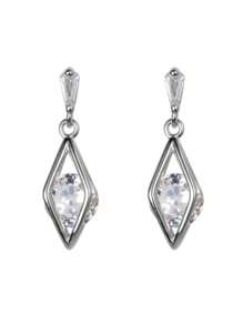 1 Pair S925 Sterling Silver Cubic Zirconia Hollow Rhombus Pendant Drop Earrings, Elegant And Versatile Jewelry Gift For Women, Wedding Travel Party Festival - Hollow Diamond - View 6
