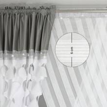 Zestaw 3-częściowy, dekoracyjne zasłony o unikalnym designie, zasłony z pustym nadrukiem laserowym + zasłony w paski Trillon, przezroczyste paski + efekt kompozytu zamszu, wisząca dekoracja z koralików, nowoczesny styl do salonu i sypialni, must-have w eleganckich domach