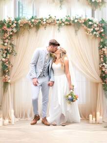 1Pc/2Pcs Champagne/Beige Tulle Backdrop Curtains, Transparent/Sheer Background Curtains,DIY Rustic Wedding Accessories,Wedding Birthday Party Supplies,Valance Gauze For Romantic Wedding Bride Shower Birthday Party Background Decor, Holiday Party Photography Background Decor,Hanging Curtain Background Decor(Come With 5/10 Clips)