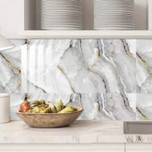 10pcs Marble Pattern Tile Stickers, Waterproof Oilproof Removable PVC Floor Sticker For Kitchen Home Decor