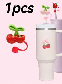 1 pieza/4 piezas Tapas de cubierta de pajita con diseño de fresa y cereza para tumblers de 30 y 40 onzas, tapas lindas de 10 mm para pajitas, cubiertas reutilizables para pajitas, tapas antipolvo para pajitas, tapas sencillas para la punta de la pajita adecuadas para conducir, oficina, acampar al aire libre, Navidad, accesorios para tazas, regalo del Día de la Madre