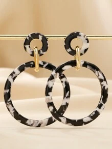 1 Pair Fashionable Personalized Circular Black & White Leopard Print Textured Acrylic Pendant Earrings, Party Exaggerated Earrings Decoration Gift For Women - Multicolor - View 3