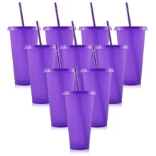 10pcs Reusable Glitter Plastic Cups With Lid And Straws, 24oz Colorful Bulk Party Cups, Cold Travel Cups, Suitable For Ice Drinks, Water, Coffee, Parties, Gatherings, Camping, Water Bottles