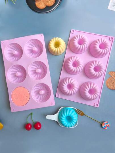 1 Khuôn bánh silicon Savarin 6 khoang sáng tạo, khuôn nướng bánh mì 3D, dụng cụ làm bánh Mousse, bánh Pudding kiểu Pháp DIY