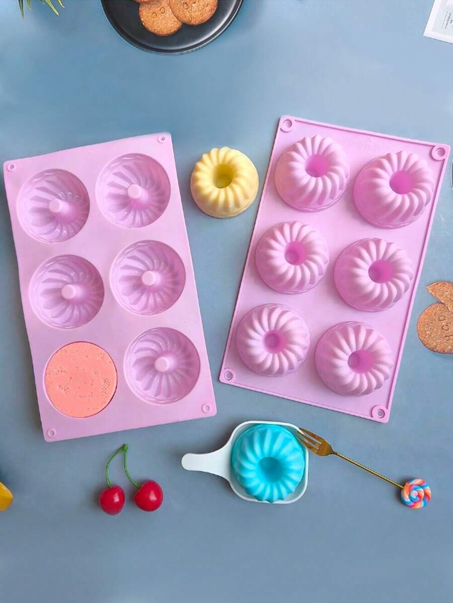 1 Khuôn bánh silicon Savarin 6 khoang sáng tạo, khuôn nướng bánh mì 3D, dụng cụ làm bánh Mousse, bánh Pudding kiểu Pháp DIY - Màu tím hoa cà - Xem 1