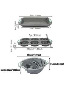 1 pieza Molde de silicona gris para pastel de gasa rectangular redondo resistente a altas temperaturas Bandeja de horneado Juego de moldes para pan tostado y donas - Gris - Ver 8