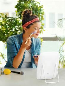 1pc LED Makeup Mirror With 3 Color Lighting, Vanity Mirror Modern Style, Touch Control, Adjustable Brightness, Portable Folding Design, Vanity Mirror With Front Light,Brightness Adjustable Cosmetic Light Up Mirror, LED Mirror For Desk Dorm, Makeup Mirror Gifts For Women