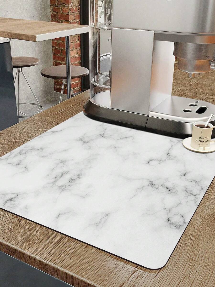 1 Pc Marble Pattern Non-Slip Waterproof Dish Drying Mat