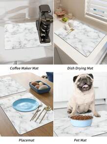 1 Pc Marble Pattern Non-Slip Waterproof Dish Drying Mat